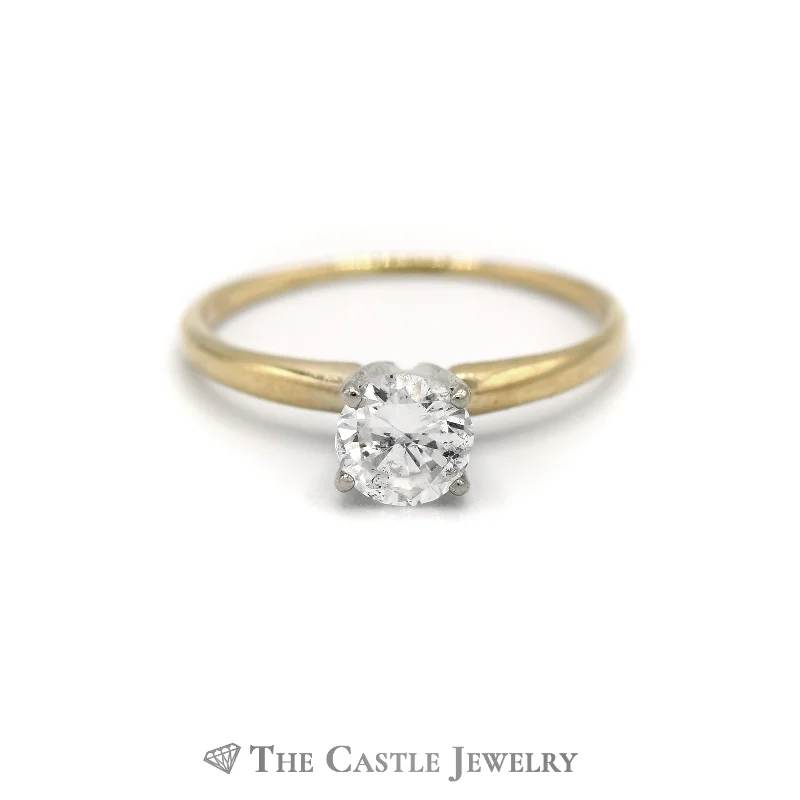 Stackable Rings for Women-.65ct Round Brilliant Cut Diamond Solitaire Engagement Ring in 14k Yellow Gold