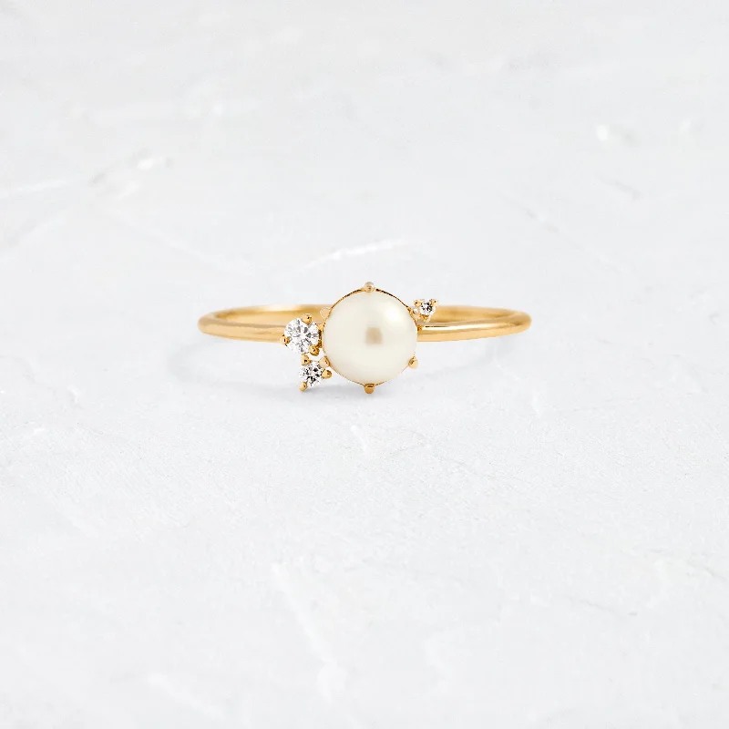 Unique Wedding Band with Diamonds-Pearl Flurry Ring