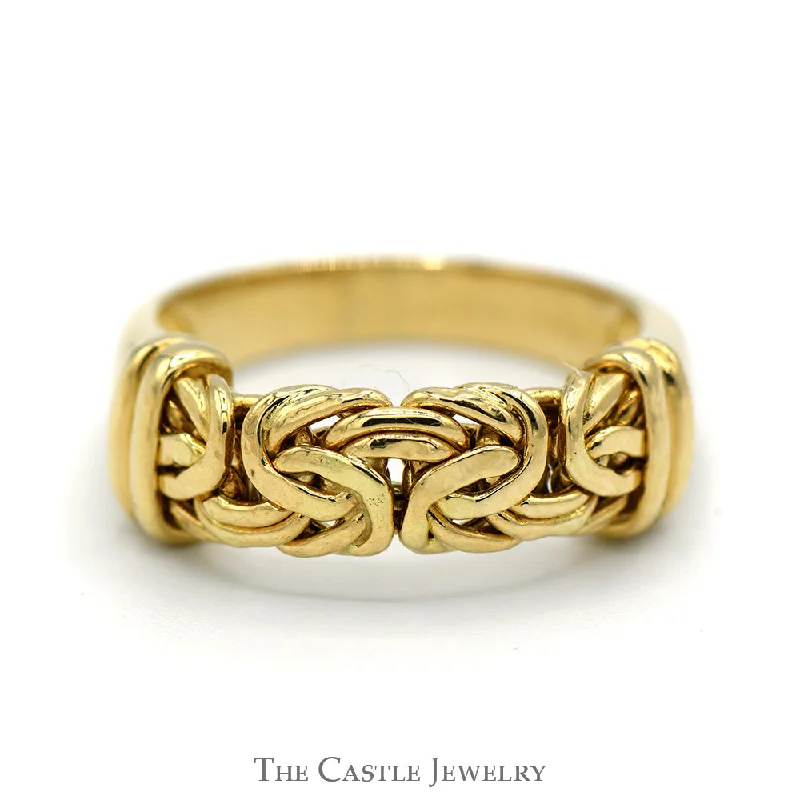 Stackable Rings for Women-14k Yellow Gold Byzantine Designed Ring with Bar Accents