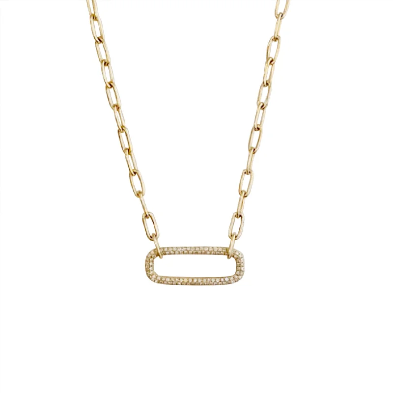 Designer Necklace for Special Occasions-14KT GOLD DIAMOND OPEN RECTANGLE LINK NECKLACE