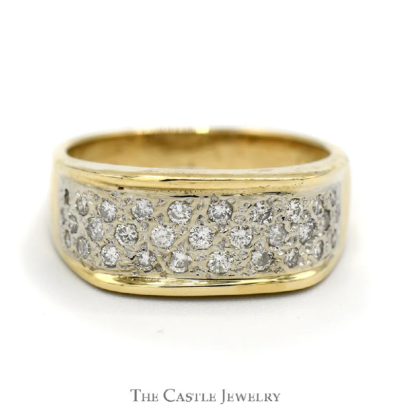 Simple Silver Engagement Ring-Pave Set 1/2cttw Diamond Cluster Band in 14k Yellow Gold