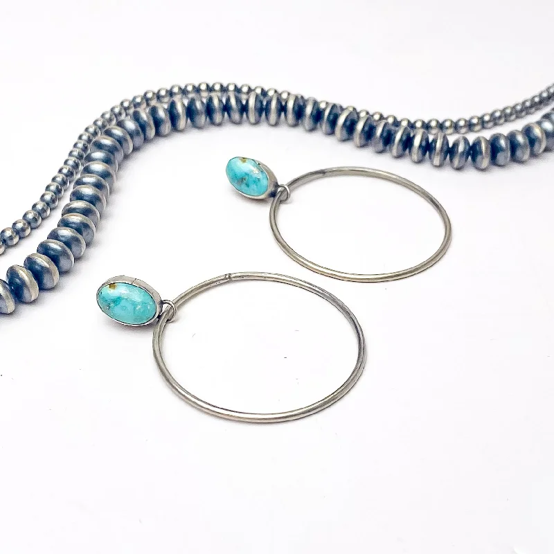 Pearl Earrings for Bride-Tricia Smith | Navajo Handmade Hoop Sterling Silver Earrings with Turquoise Stones