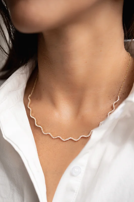 High-End Gold Necklace-Pave Wave Necklace