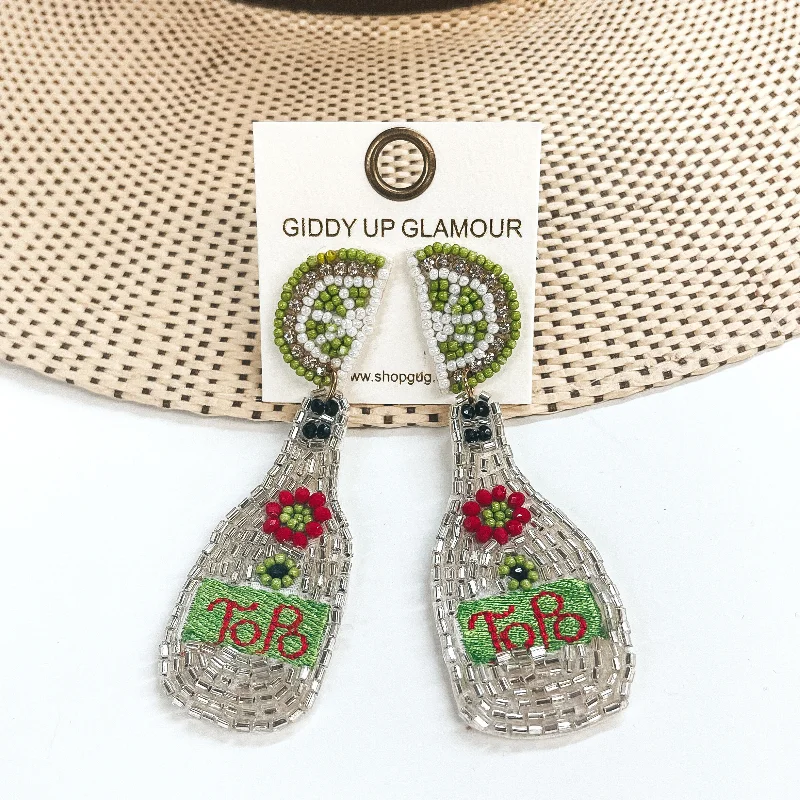 Cute Stud Earrings for Teenagers-Beaded Mineral Water Bottle with Lime Studs