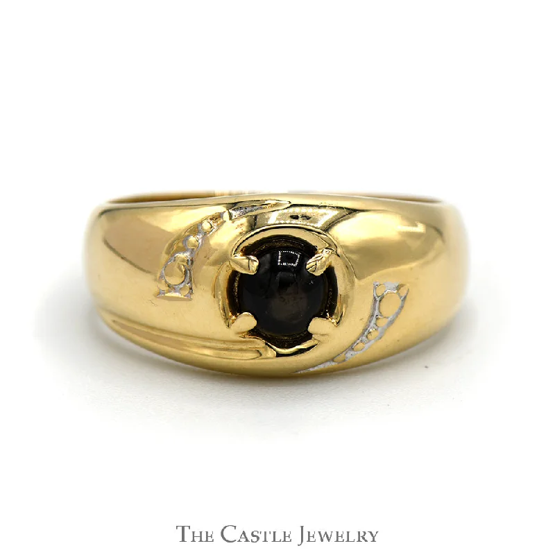 Elegant Wedding Ring-Men's Gray Lindy Star Ring with Beaded Accents in 10k Yellow Gold