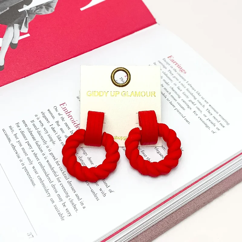 Elegant Jewelry Earrings-Made to Party Twisted Circle Earrings in Red