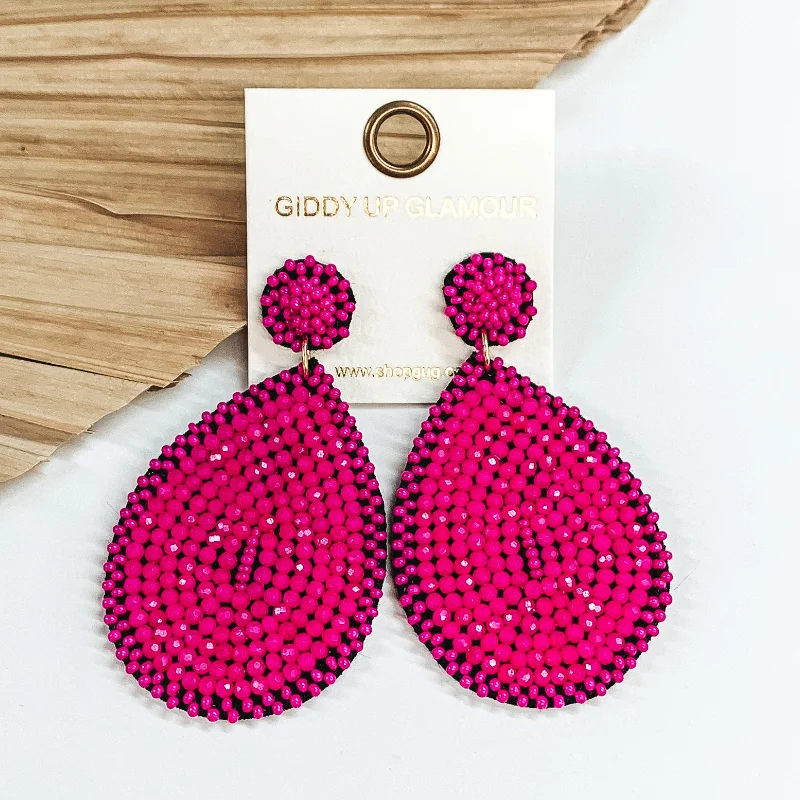 Fine Silver Earrings-Seed Bead Teardrop Earrings in Pink