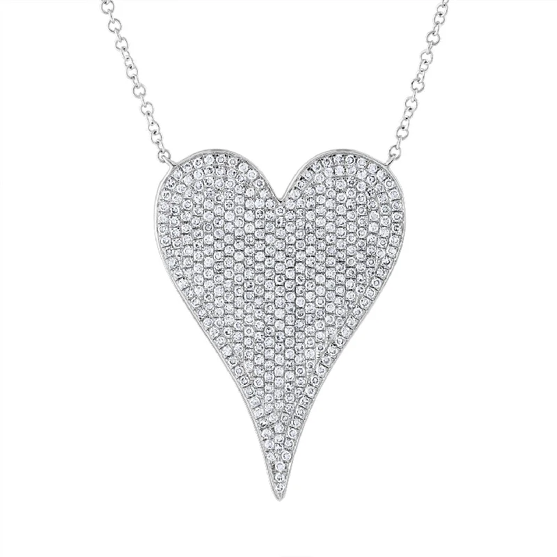 Wedding Necklace with Crystals-14KT GOLD DIAMOND JUMBO MODERN HEART NECKLACE