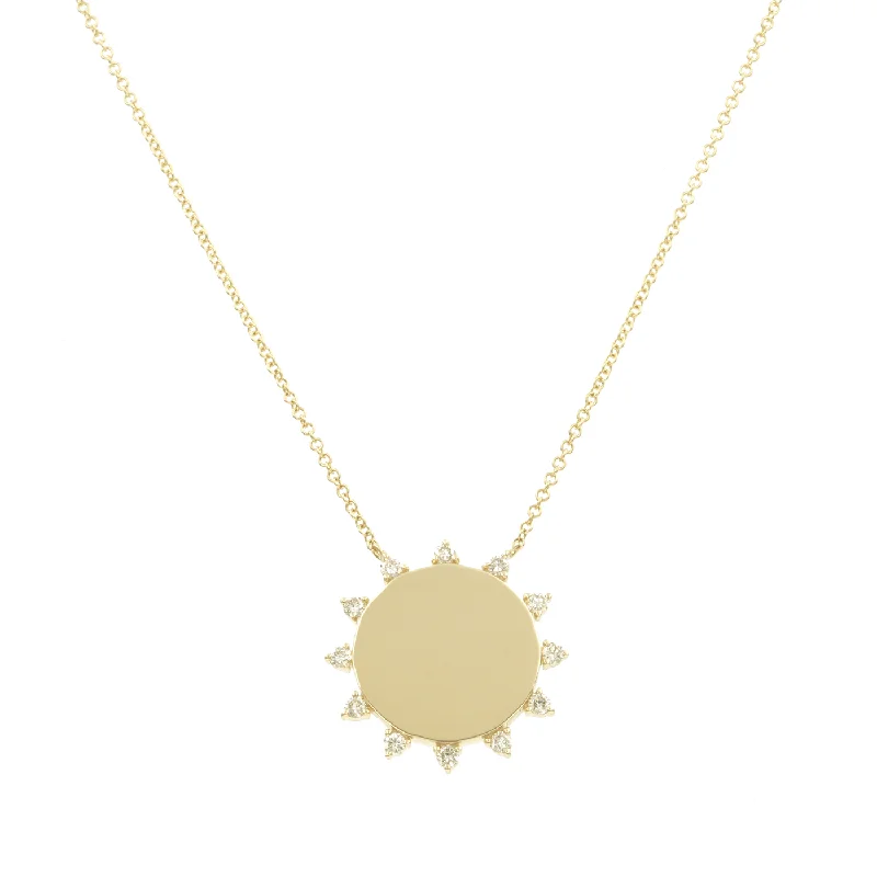 Trendy Wedding Necklace-Solid Gold Disc Necklace with Diamond