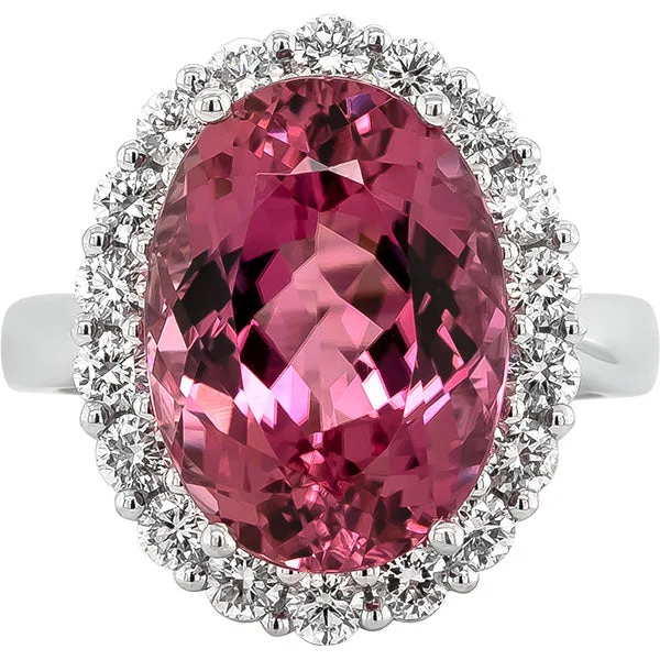 Simple Diamond Wedding Ring-Gems of Distinction Collection's 14k White Gold 9.14ct Pink Tourmaline & .96ctw Diamond Ring