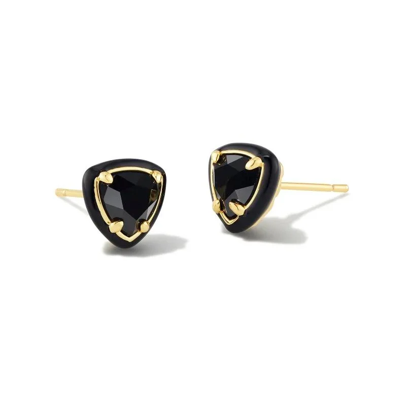 Cute Stud Earrings for Teenagers-Kendra Scott | Arden Gold Enamel Framed Stud Earrings in Black Agate