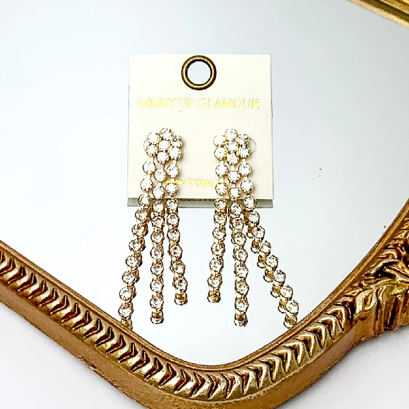 Long Chandelier Earrings-Dazzle Dream Gold Tone Earrings With Clear Crystals