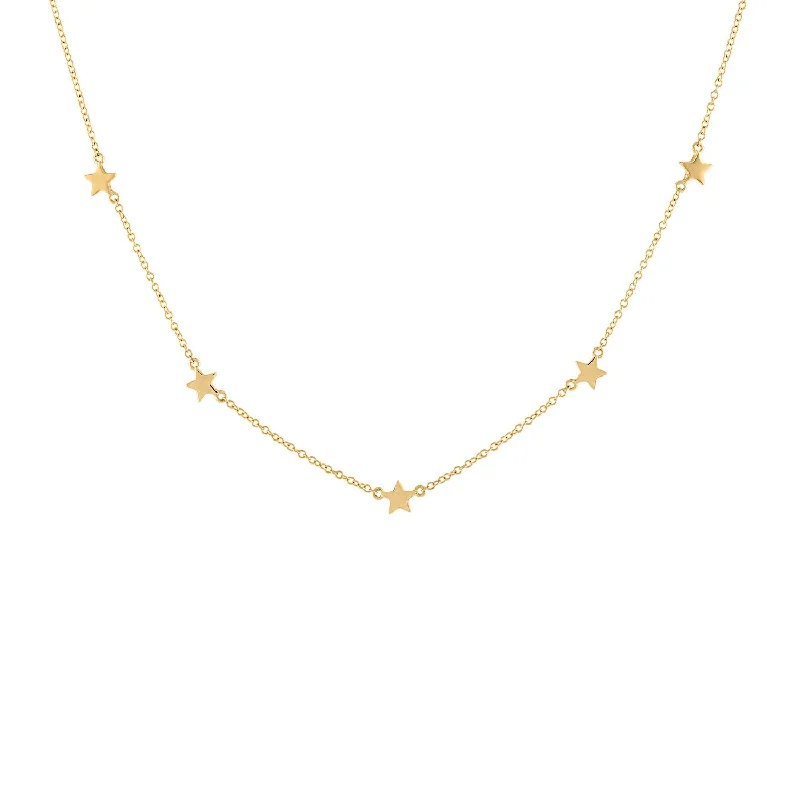 Classic Necklace with Diamonds-14KT GOLD PLAIN FIVE STAR NECKLACE