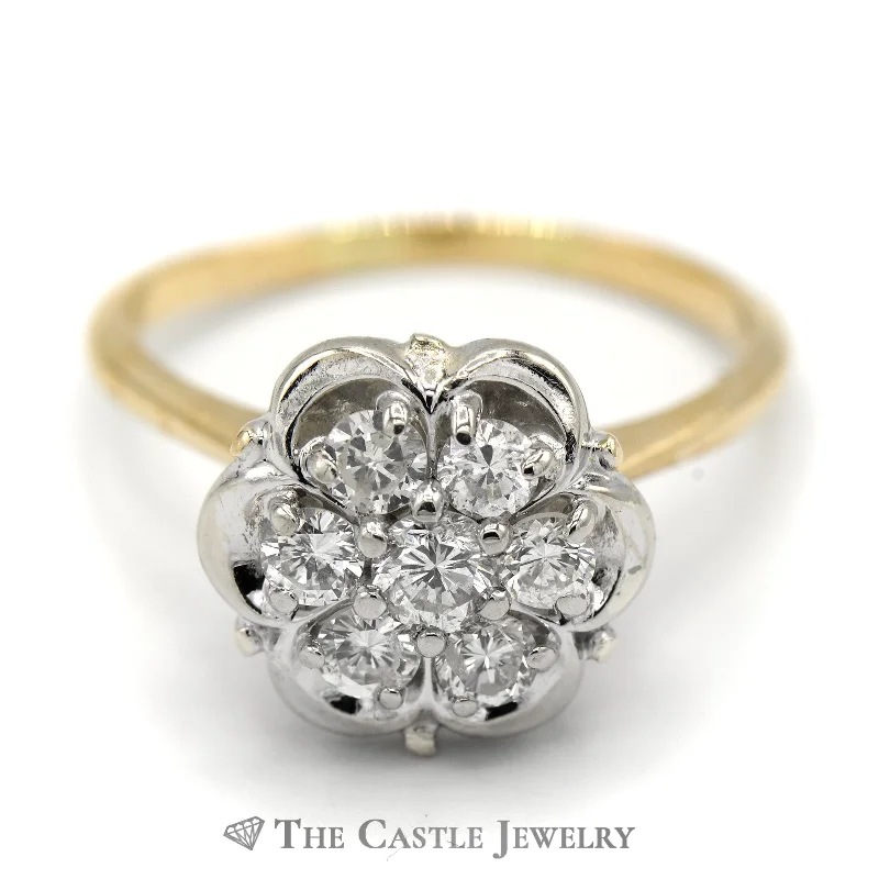 Designer Diamond Wedding Ring-3/4cttw 7 Diamond Cluster Ring with Scalloped Setting in 14k Yellow Gold