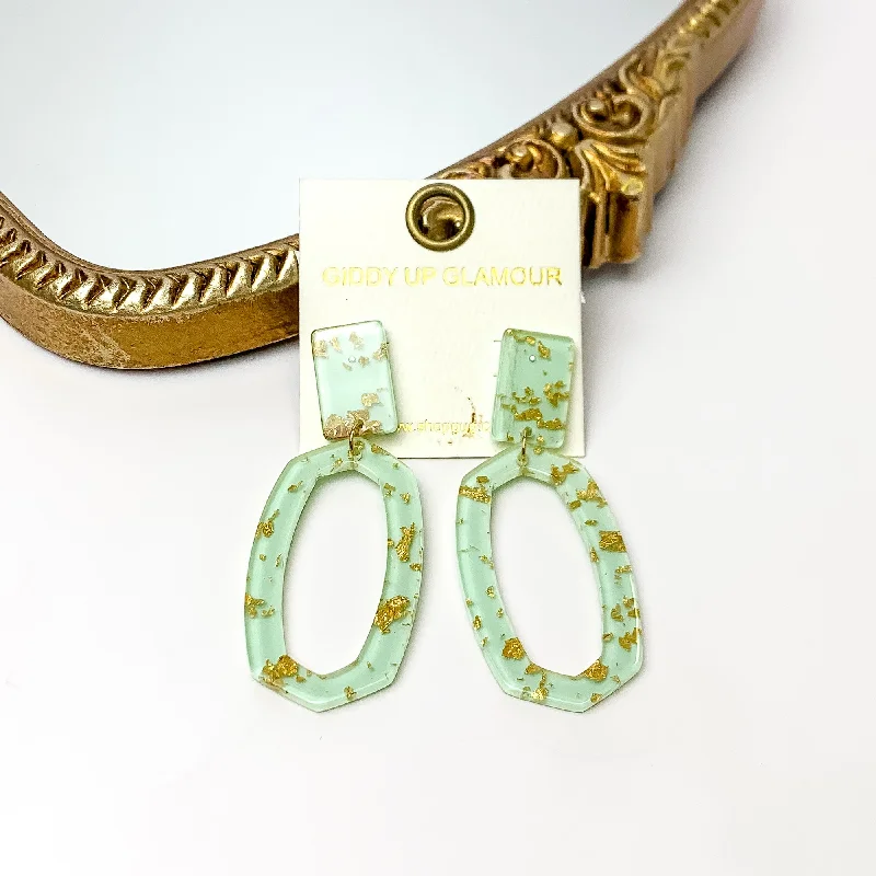 Small Gold Hoop Earrings-Miami Marble Open Oval Earrings in Light Green