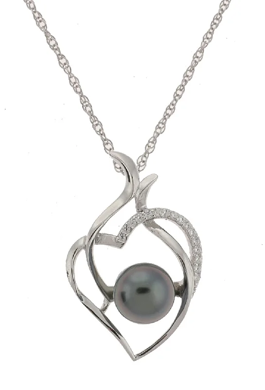 Luxury Gemstone Necklace-Leaf-Heart Tahitian Pearl Necklace (SKU: 192633)