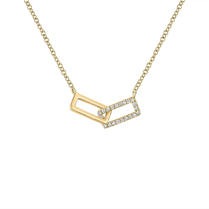 Rose Gold Necklace for Women-14KT GOLD DIAMOND TWO RECTANGLE LINK NECKLACE