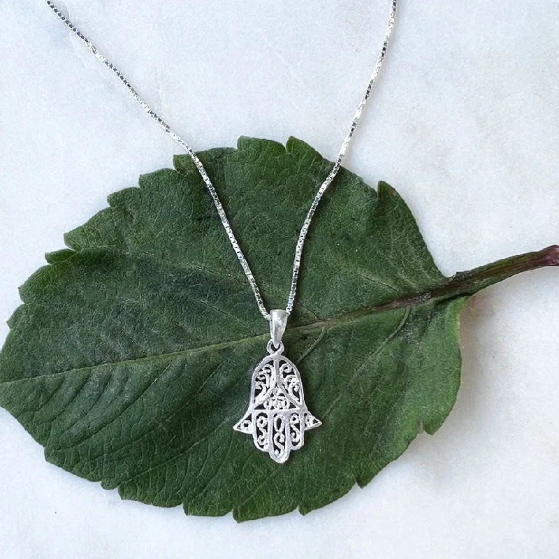 Elegant Heart Necklace-Hamsa Hand of Protection  Necklace - Sterling Silver, Indonesia