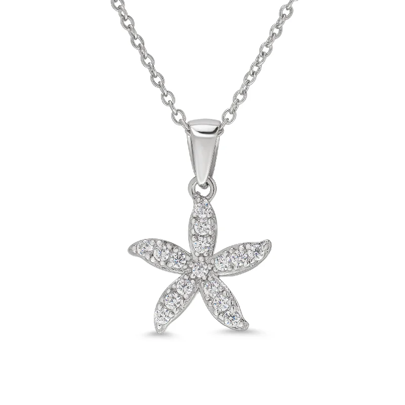 Classic Gemstone Necklace-CZ Starfish Necklace in Sterling Silver