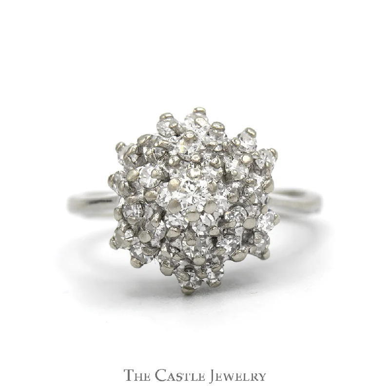 Elegant Gold Wedding Band-1cttw Round Diamond Starburst Cluster Ring in 14k White Gold