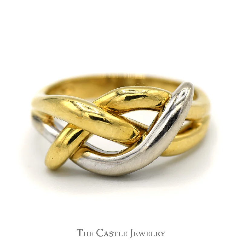 Rose Gold Engagement Ring-Two Tone Polished Open Twisted Knot Band in 18k White & Yellow Gold