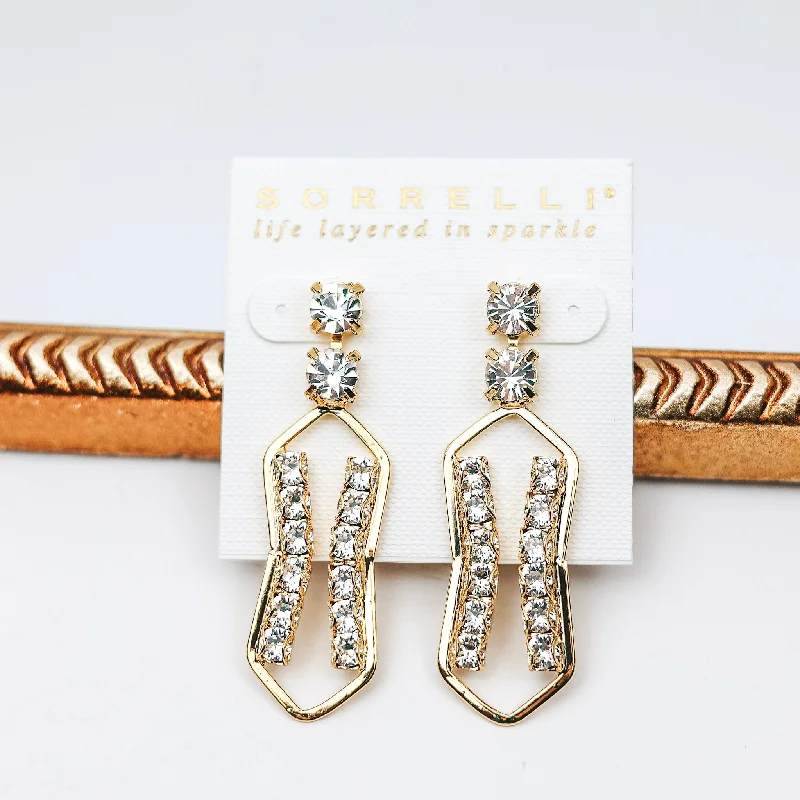 Chic Hoop Earrings-Sorrelli | Roslyn Embellished Dangle Earrings in Bright Gold Tone and Crystal