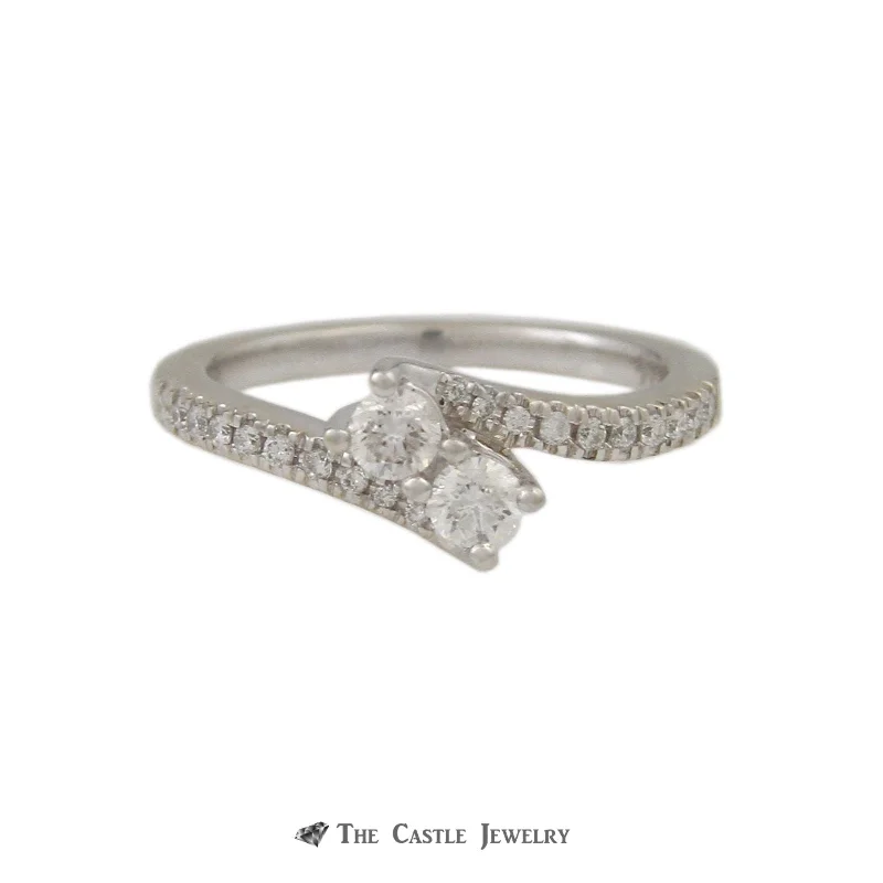 Simple Silver Ring-Ever Us .50cttw Diamond Two Stone Ring with Round Brilliant Cut Diamond Sides