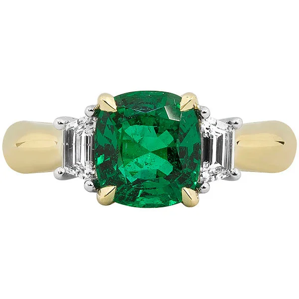 Vintage Engagement Ring with Diamonds-Gems of Distinction Collection's 18k Yellow & White Gold 2.10ct Emerald & .36ctw Diamond Ring