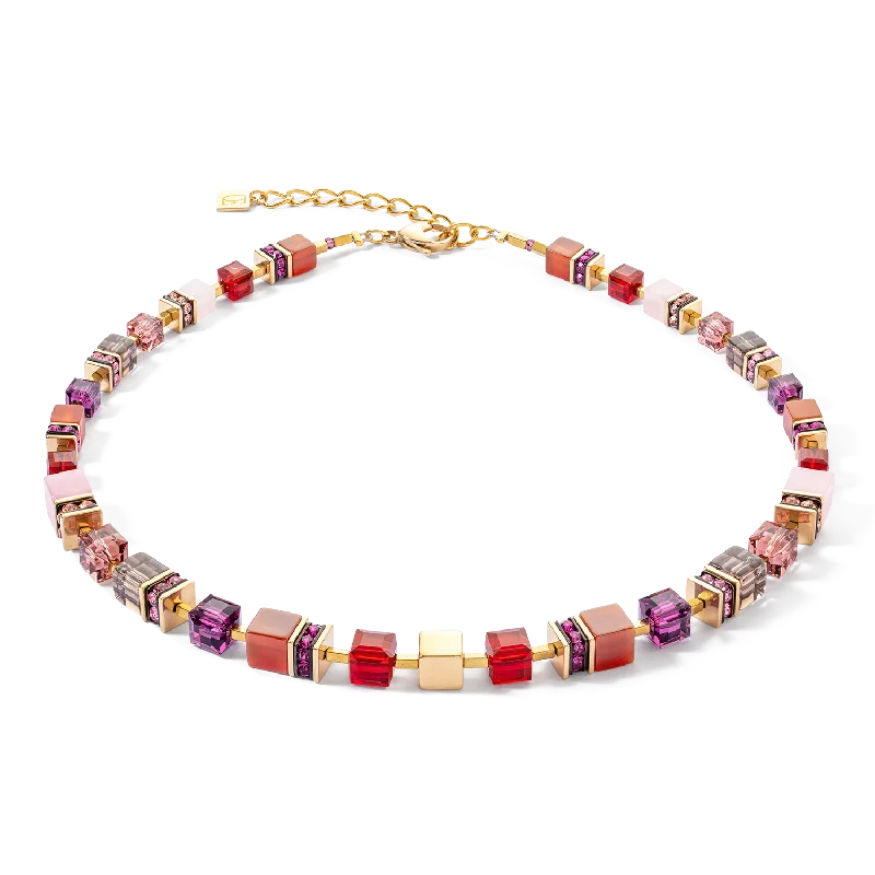 Classic Pearl Necklace-GeoCUBE® Precious statement necklace gold-red