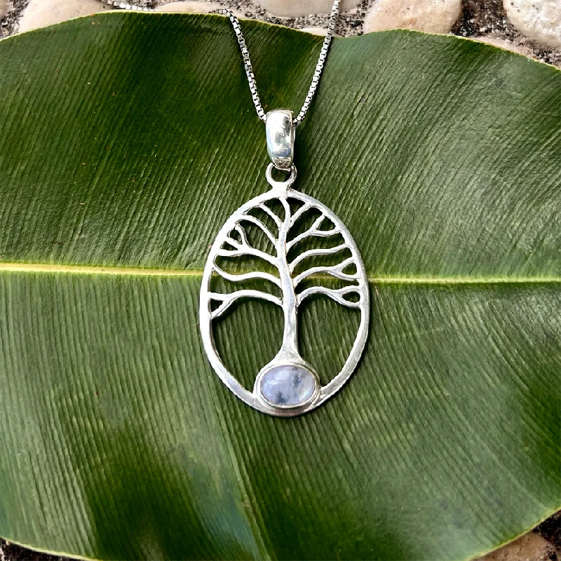 Rose Gold Necklace for Women-Pre-order!  Rainbow Moonstone Tree Of Life Necklace - Sterling Silver, Indonesia