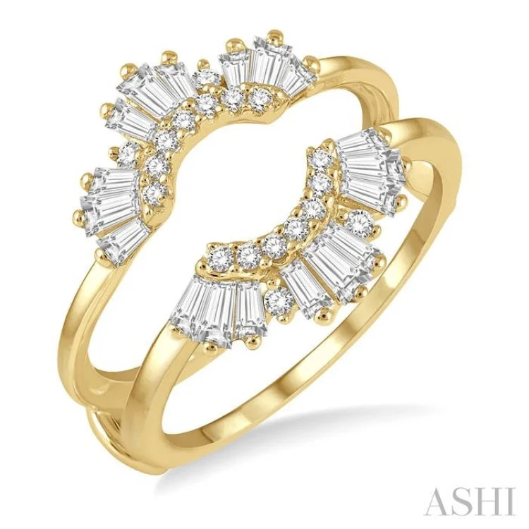 Custom Engagement Ring for Couple-5/8 ctw Arched Baguette and Round Cut Diamond Insert Ring in 14K Yellow Gold