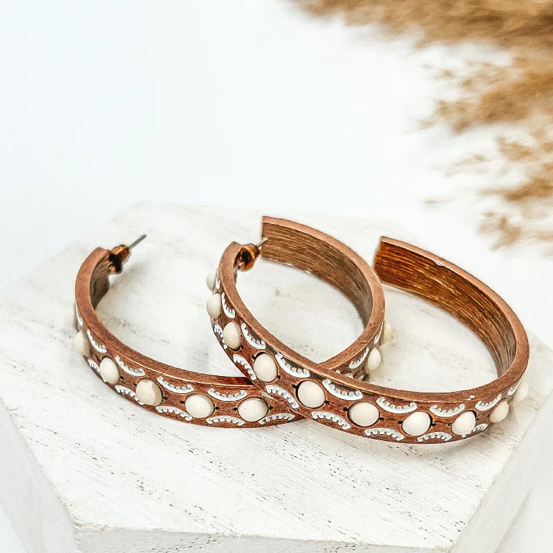 Customizable Earrings-Western Semi Hoop Earrings in Copper Tone with White Stone