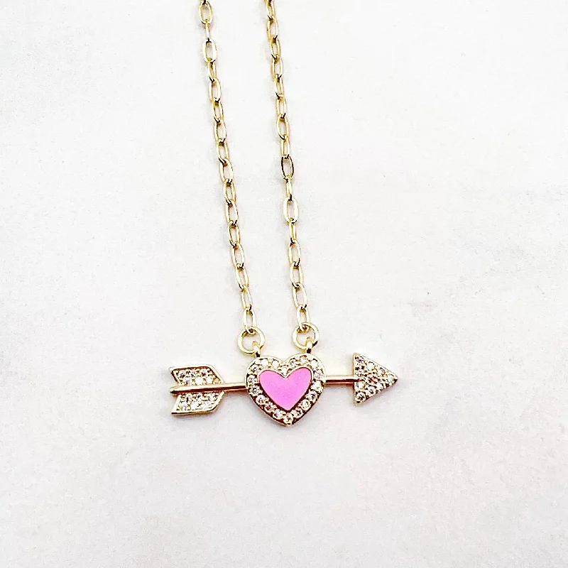 Classic Necklace with Diamonds-Cupids Heart Necklace J27