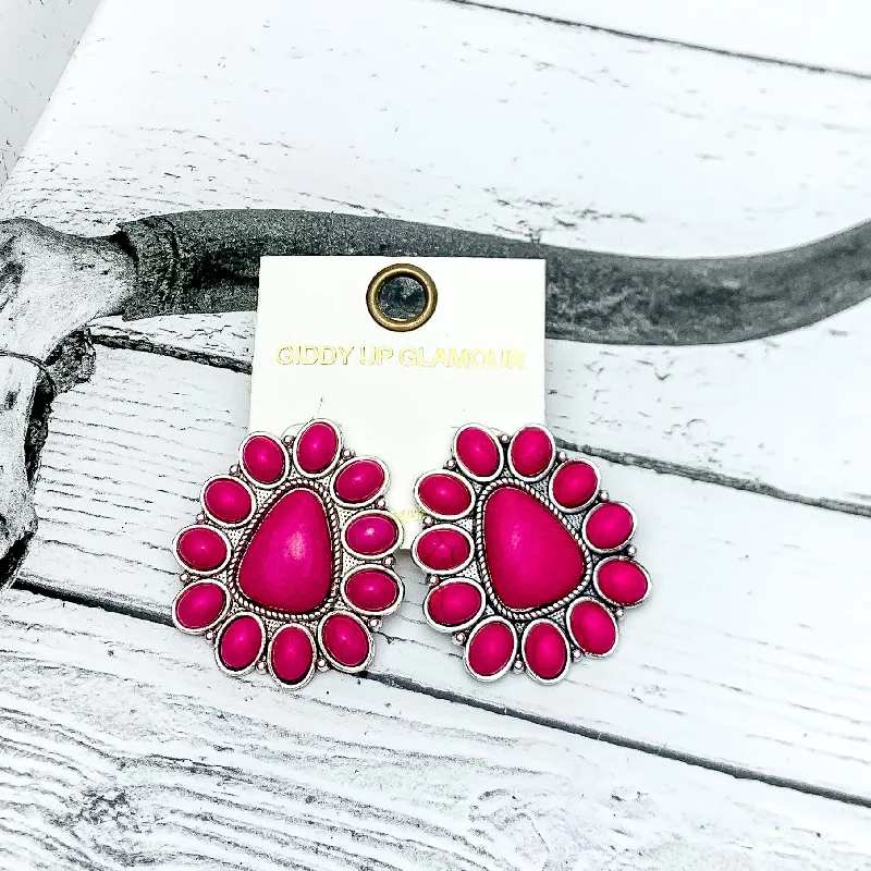 Chic Pearl Earrings-Triangular Cluster Earrings in Hot Pink