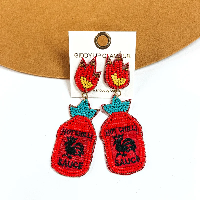 Custom Diamond Earrings-Hot Chili Sauce Beaded Earrings in Red