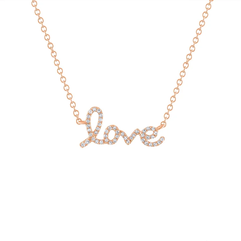 Diamond and Gold Necklace-14KT GOLD DIAMOND LOVE SCRIPT NECKLACE