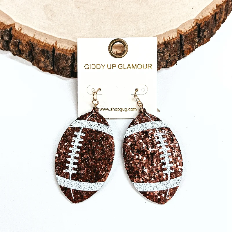 Crystal Earrings for Women-Brisk Evening Sequin Football Earrings in Brown and White