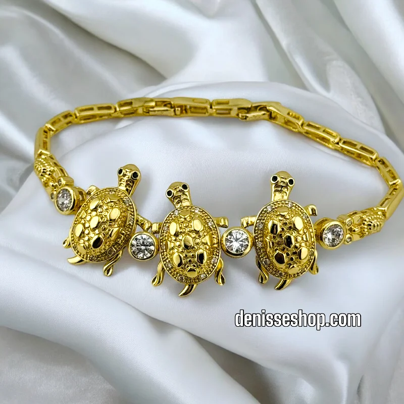 Unique Gold Bracelet for Weddings-14K TURTLES BRACELET BR508