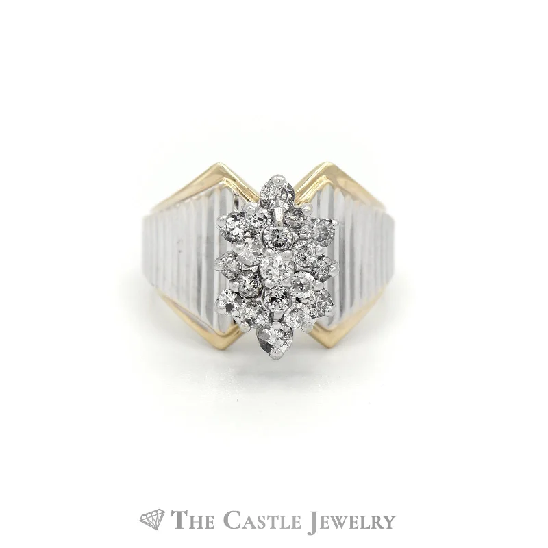 Unique Gemstone Ring for Women-1/2cttw Diamond Cluster Ring in Two Tone 14k White & Yellow Gold.