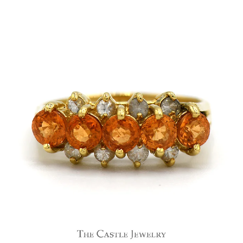 Unique Diamond Ring-Round Citrine and Cubic Zirconia Band in 18k Yellow Gold