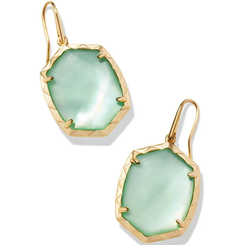 Vintage Wedding Earrings-Kendra Scott | Daphne Gold Drop Earrings in Light Green Mother of Pearl