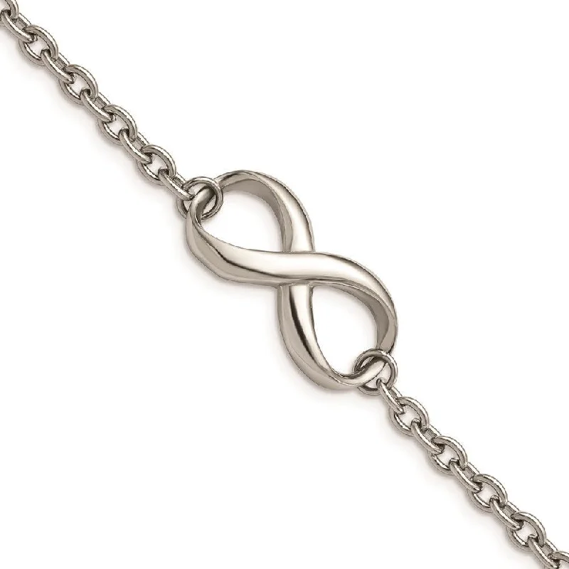 Custom Engraved Silver Bracelet-Stainless Steel Polished Infinity Symbol and Link Bracelet