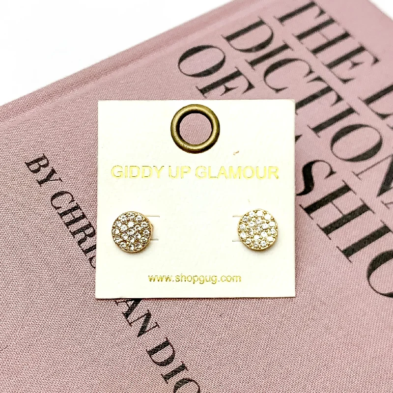 Elegant Drop Earrings-Rhinestone Circle Stud Earrings in Gold Tone