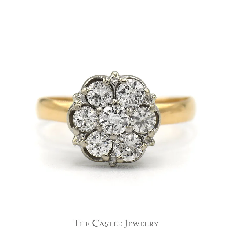 Wedding Ring Set for Women-1/2cttw 7 Round Diamond Cluster Ring in 14k Yellow Gold