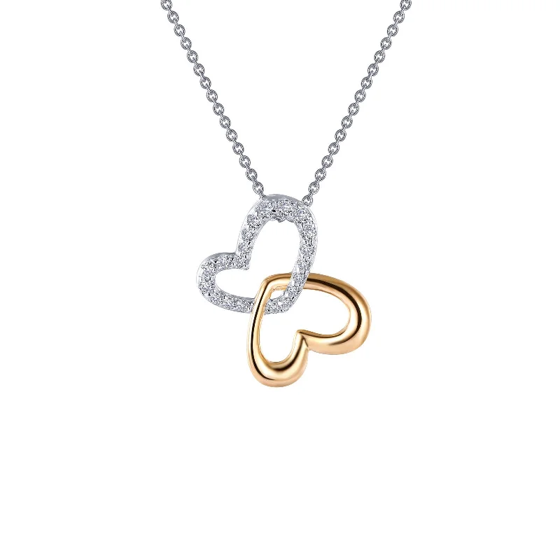 Simple Pendant Necklace-Lafonn Simulated Diamond Double Heart Shadow Necklace N0141CLT18