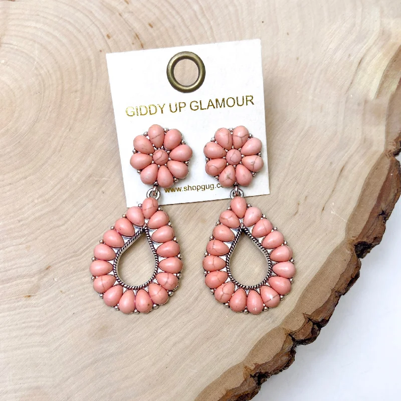 Artistic Drop Earrings-Flower Cluster Stud Open Drop earrings in Coral Pink