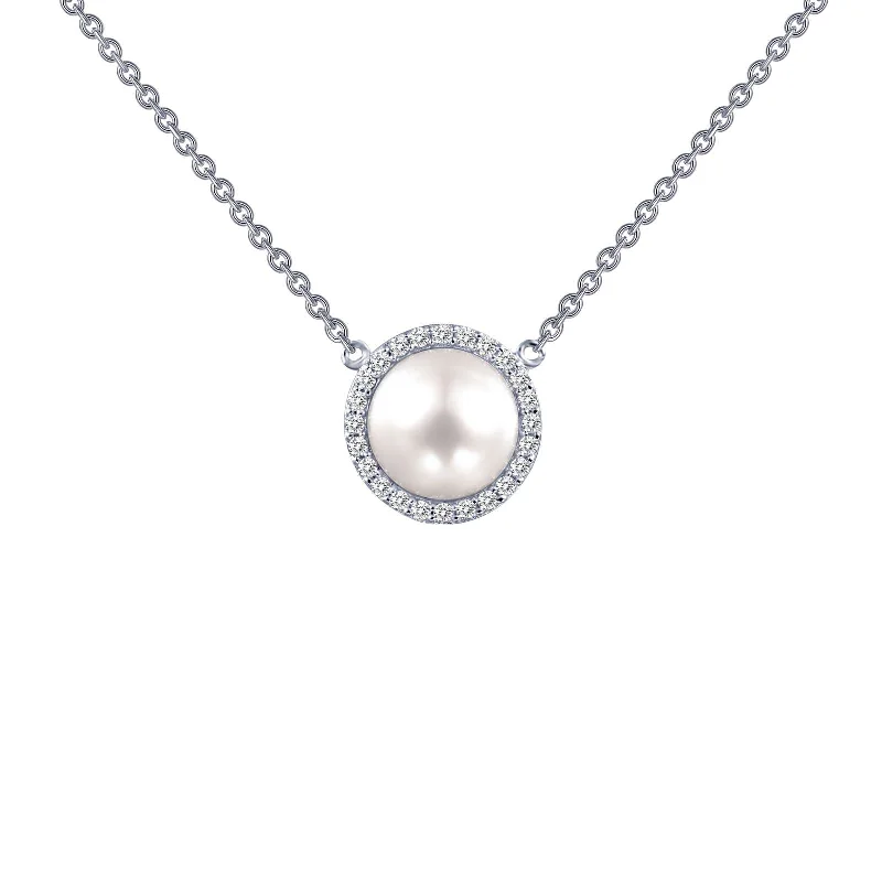 Bohemian Style Necklace-Lafonn Simulated Diamond & Cultured Freshwater Pearl Necklace N0029CLP