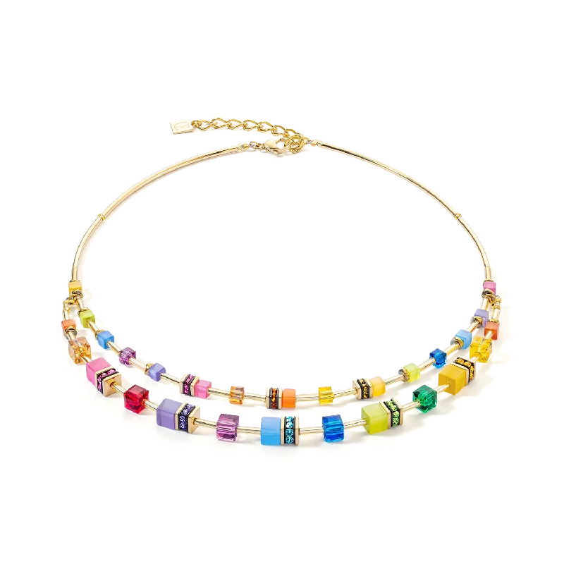 Luxury Necklace with Diamonds-GeoCUBE® Iconic Layer necklace gold-rainbow