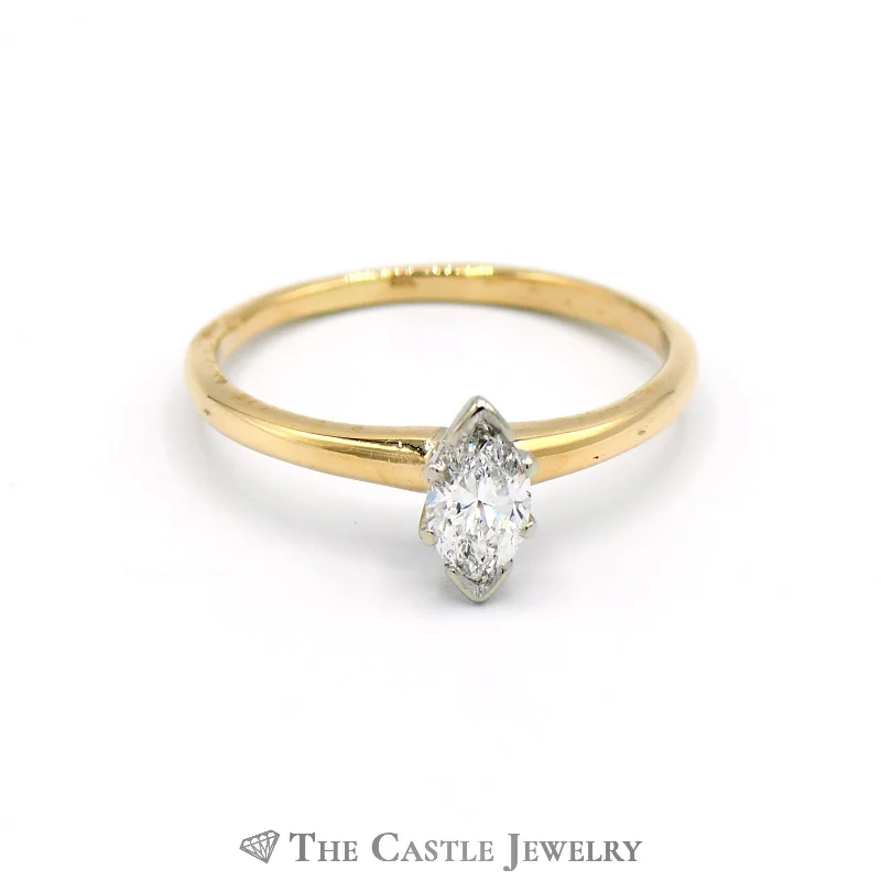 Simple Gold Wedding Band-Marquise Cut .45 Carat Solitaire Engagement Ring in 14k Yellow Gold