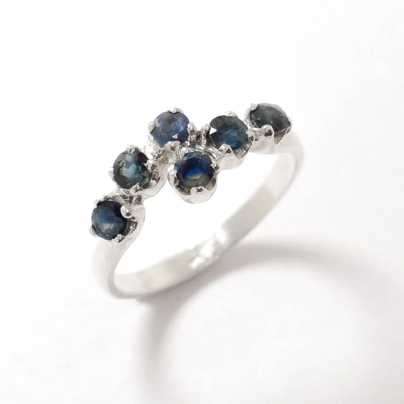 Women's Diamond Wedding Ring-Genuine Sapphire Ring - Blue Bypass Ring - Dainty Vintage Ring